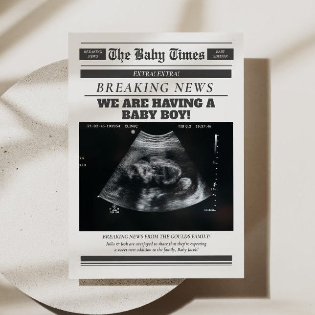 Anúncio de Gravidez de Bebê em Jornais (Newspapers Baby Pregnancy Announcement Card)