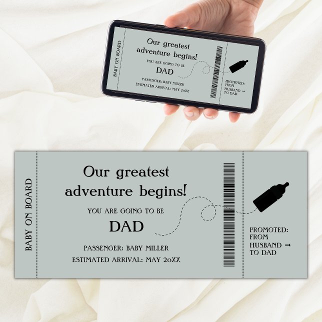 Anúncio De Gravidez De Embarque Para Marido (boarding pass pregnancy announcement for husband, plane ticket pregnancy card, promoted to dad)