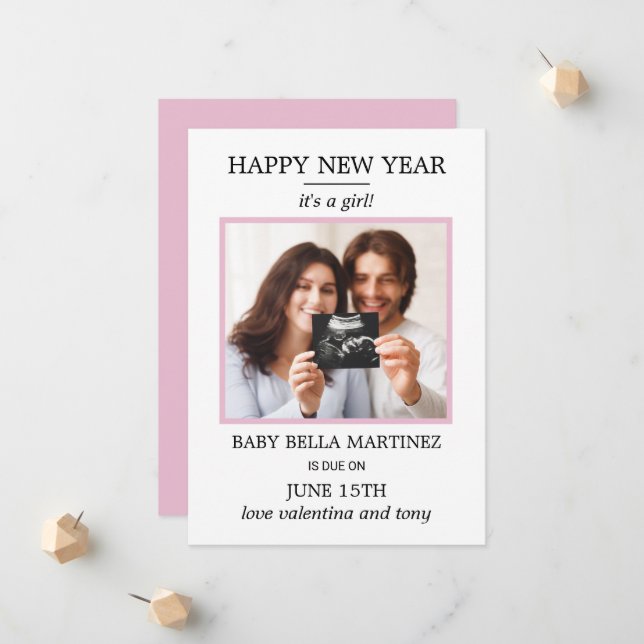 Anúncio de Gravidez de Foto de Ano Novo (Frente/Verso In Situ)