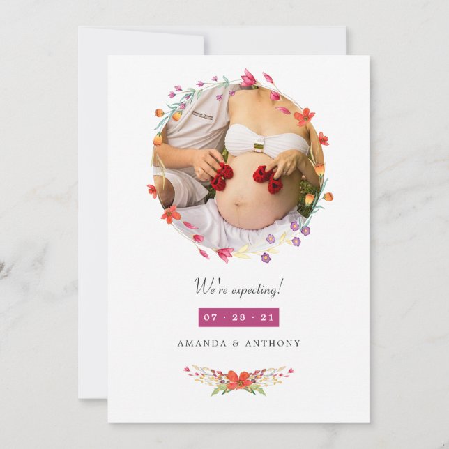 Anúncio de Gravidez de Foto de Aquarelle Wildflowe (Frente)