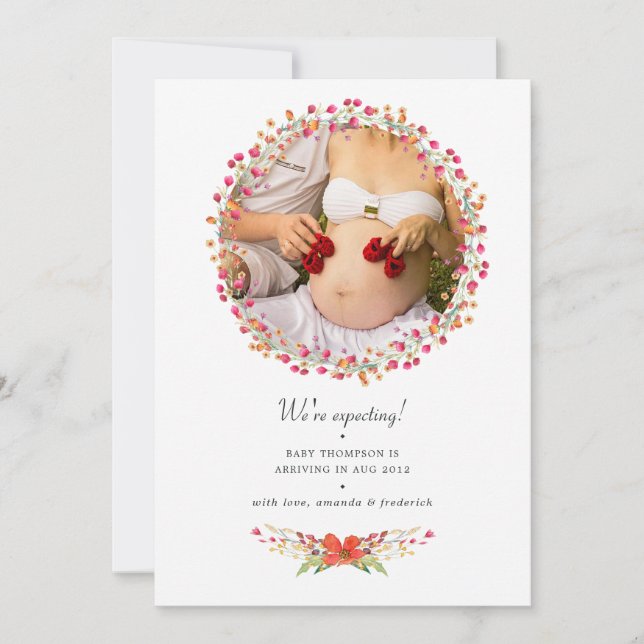 Anúncio de Gravidez de Foto de Aquarelle Wildflowe (Frente)