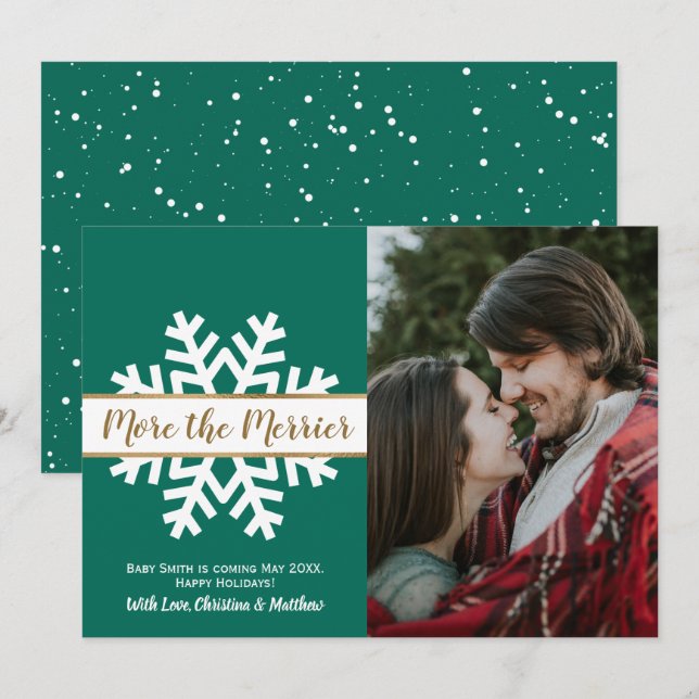 Anúncio de Gravidez de Natal com Foto Branco Verde (Frente/Verso)