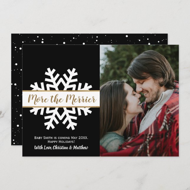 Anúncio de gravidez de Natal em branco preto (Frente/Verso)