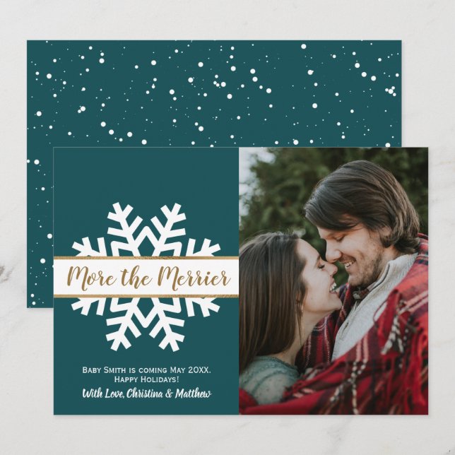 Anúncio de Gravidez de Natal em Teal White (Frente/Verso)