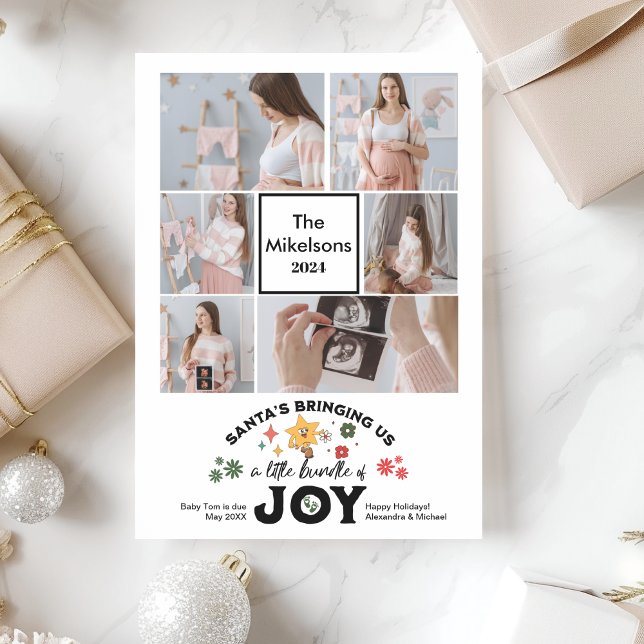 Anúncio de Gravidez de Natal Multi Photo Groovy (Criador carregado)