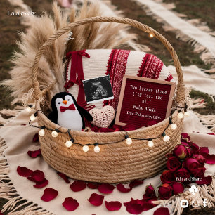 Anúncio de gravidez de pinguim adorável com rosas