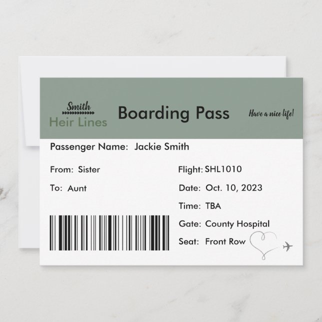 Anúncio de gravidez de tíquete para a família (Frente)