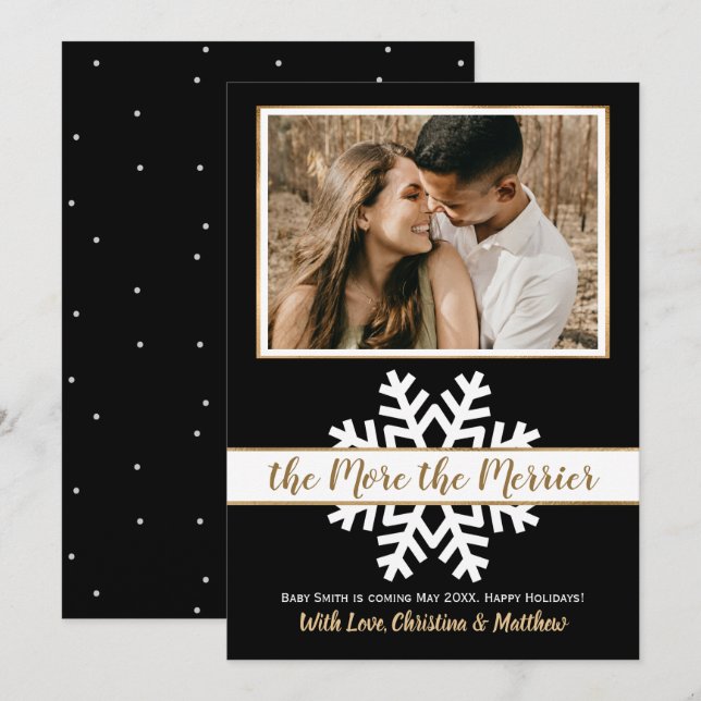 Anúncio de Gravidez Dourada de Natal Preto (Frente/Verso)