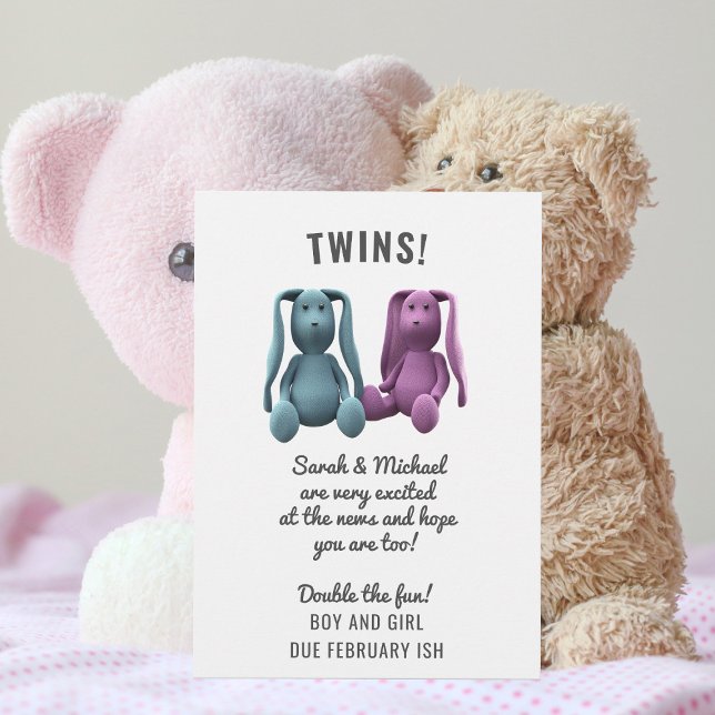Anúncio de Gravidez em Bunny Girl (Twins! Share the news with this fun bunny themed pregnancy announcement. Just add your details!)