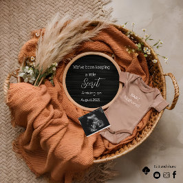 Anúncio de gravidez em cesto Boho neutro com pampa