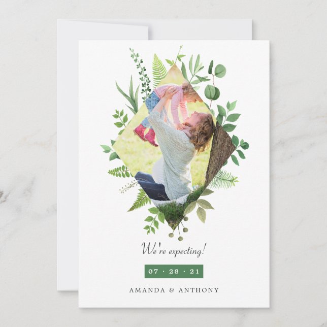 Anúncio de Gravidez Fotográfica Woodland Greenery (Frente)