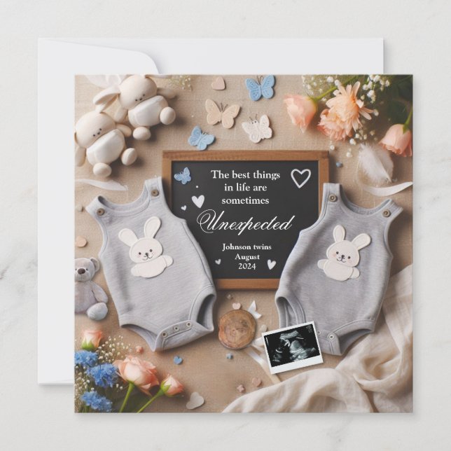 Anúncio de Gravidez Gêmeas - Neutro em Gênero (Frente)