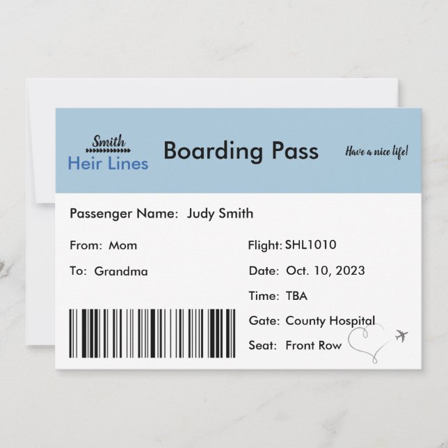 Anúncio de gravidez no avião para a família (Frente)