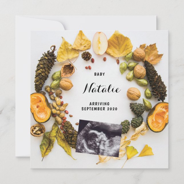 Anúncio de Gravidez Pumpkin Queda Fall Autumn Wrea (Frente)