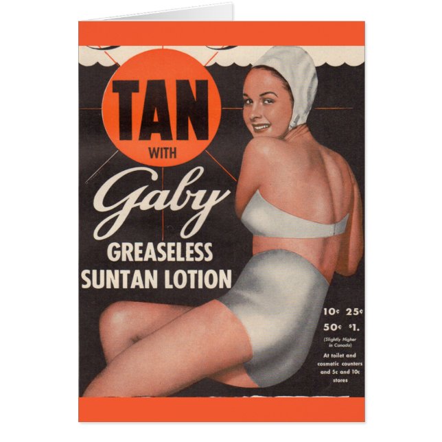 Anúncio de loção bronzeadora Gaby de 1950 (Frente)