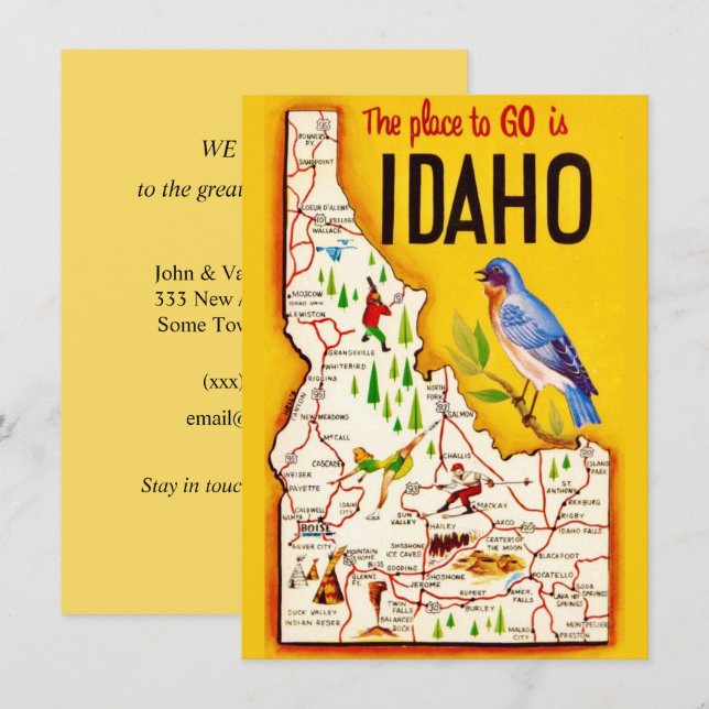 Anúncio de Mapa Retro de Idaho em Movimento (Frente/Verso)