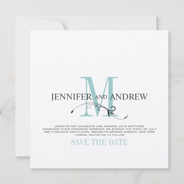 Anúncio de Monograma Blue Save the Date (Frente)