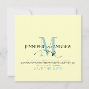 Anúncio de Monograma de Blue Cream Save the Date