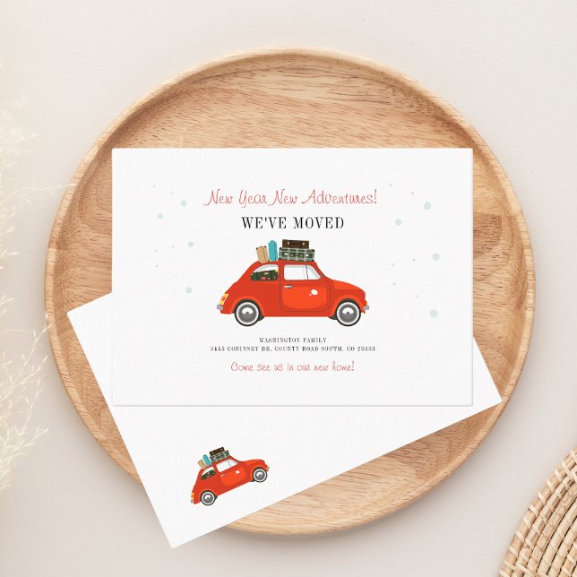 Anúncio de Movimentação da Família de Endereços (Family Moving Announcement Red Car Business Card)