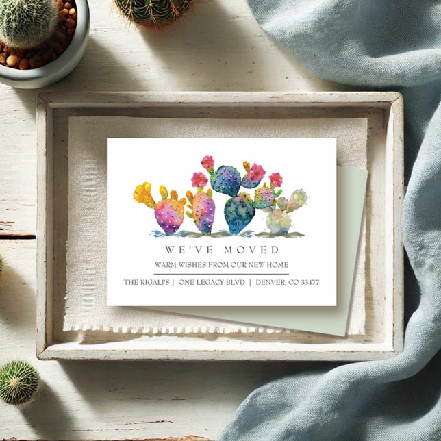 Anúncio de Movimentação de Nova Casa do Cactus Wat (Moving announcement cards watercolor cactus by Victoria Grigaliunas)