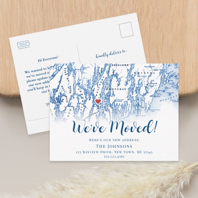 Anúncio de Movimentação do Novo Mapa do Home Westp (Westport Maine Map Moving Announcement Penobscot Bay Change of address postcard Coastal Map Designs)