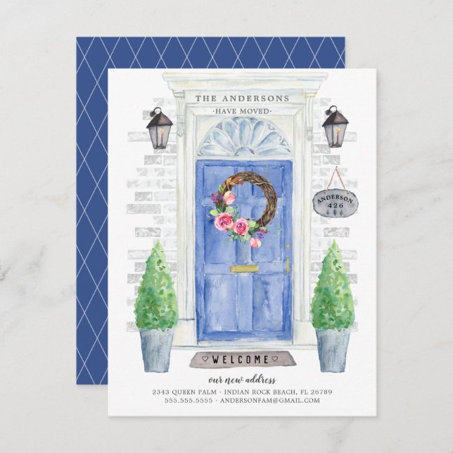 Anúncio de movimento da porta frontal azul (Frente/Verso)