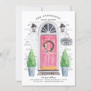 Anúncio de movimento da porta frontal rosa