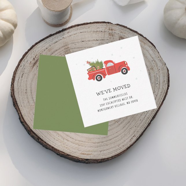 Anúncio de Mudança Caminhão Vermelho de Natal Muda (Christmas Red Truck Family Moving Announcement)