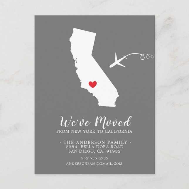 Anúncio de Mudança | Cartão Postal do Estado da Ca (Frente)