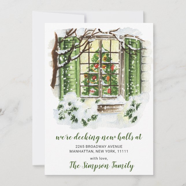 Anúncio de mudança com árvore de Natal em aquarela (Frente)