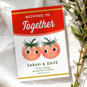 Anúncio de mudança com casal de tomate