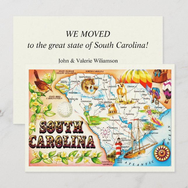 Anúncio de mudança com mapa antigo da Carolina do  (Frente/Verso)
