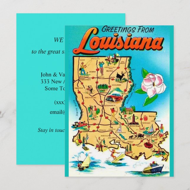 Anúncio de mudança com mapa vintage da Louisiana (Frente/Verso)