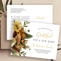 Anúncio de mudança de Ação de Graças em novo lar