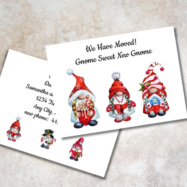 Anúncio de Mudança de Casa do Gnome Adorável Gnome (Cute Gnome Moving Announcement Card Gnome Sweet New Gnome)