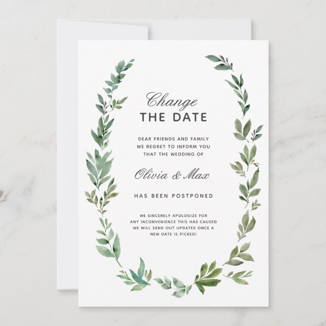Anúncio de mudança de data do casamento adiado (Frente)