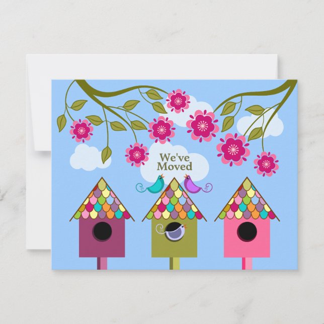 Anúncio de Mudança de Pássaros Coloridos (Frente)