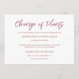 Anúncio de Mudança de Planos de Caligrafia Rosa Do