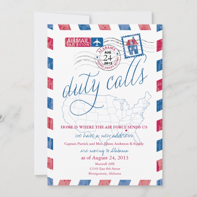 Anúncio de Mudança Militar Alabama Correio Aéreo (Frente)