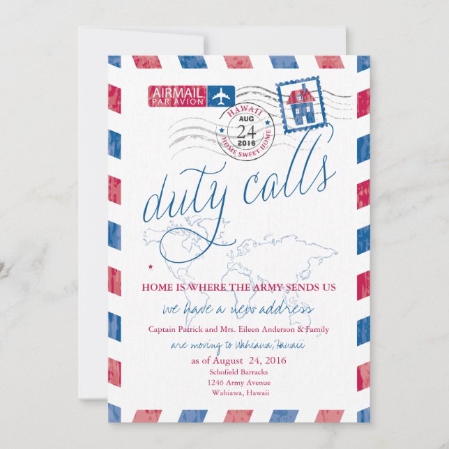 Anúncio de Mudança Militar por Correio Aéreo para  (Frente)