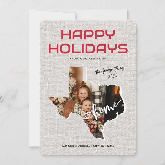 Anúncio de Mudança no Texas com Foto Feliz Feriado (Frente)