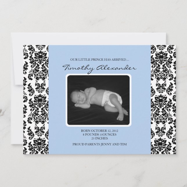 Anúncio de Nascimento Azul Damask (Frente)
