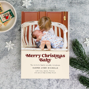 Anúncio de Nascimento Bebê Feliz Natal Creme