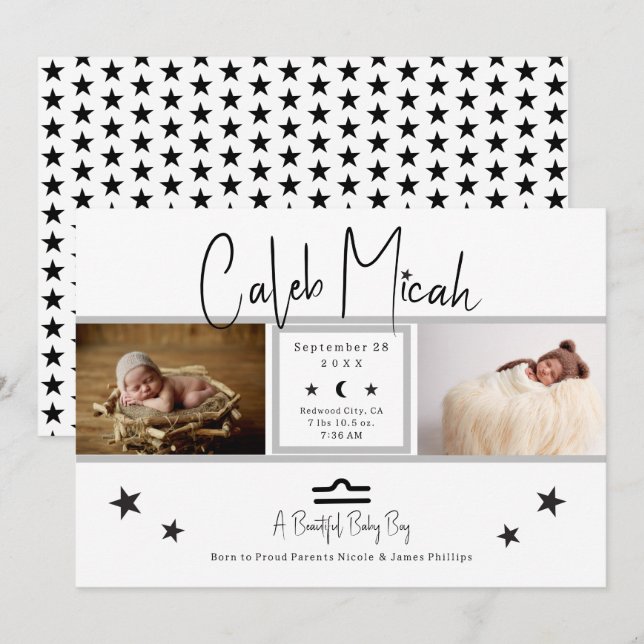 Anúncio de Nascimento Bebê Foto Libra Stars (Frente/Verso)