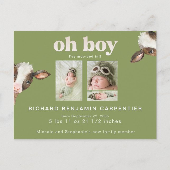 Anúncio de Nascimento Bege Fofo Eu Me Mudei em Ver (Frente)