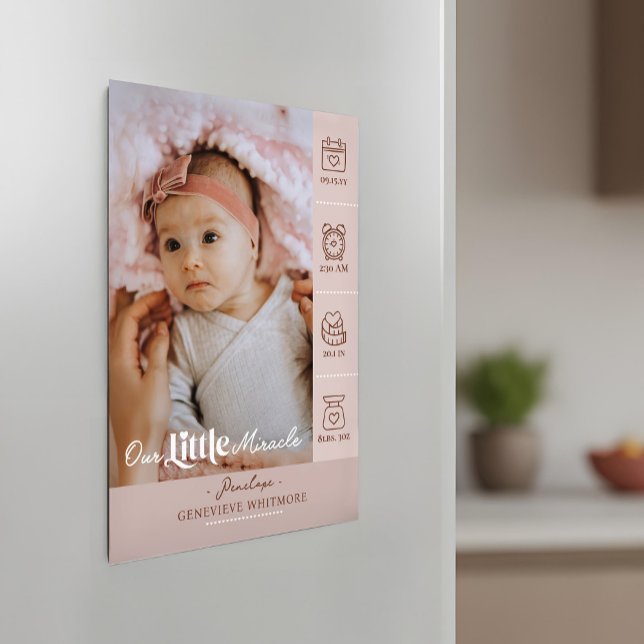 Anúncio de Nascimento com Estatísticas do Bebê Lit (Little Miracle Birth Stats Photo Baby Announcement)