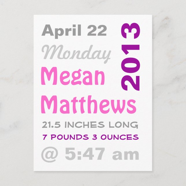 Anúncio de Nascimento com Estatísticas Gráficas (Frente)