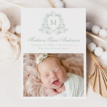 Anúncio de Nascimento com Floral Crest Monograma e