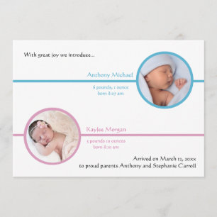 Anúncio de Nascimento com Foto de Dois Irmãos