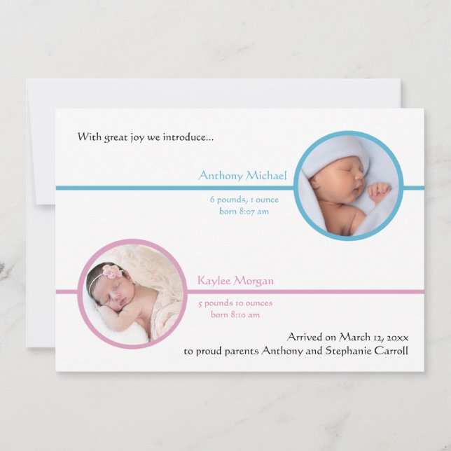 Anúncio de Nascimento com Foto de Dois Irmãos (Frente)